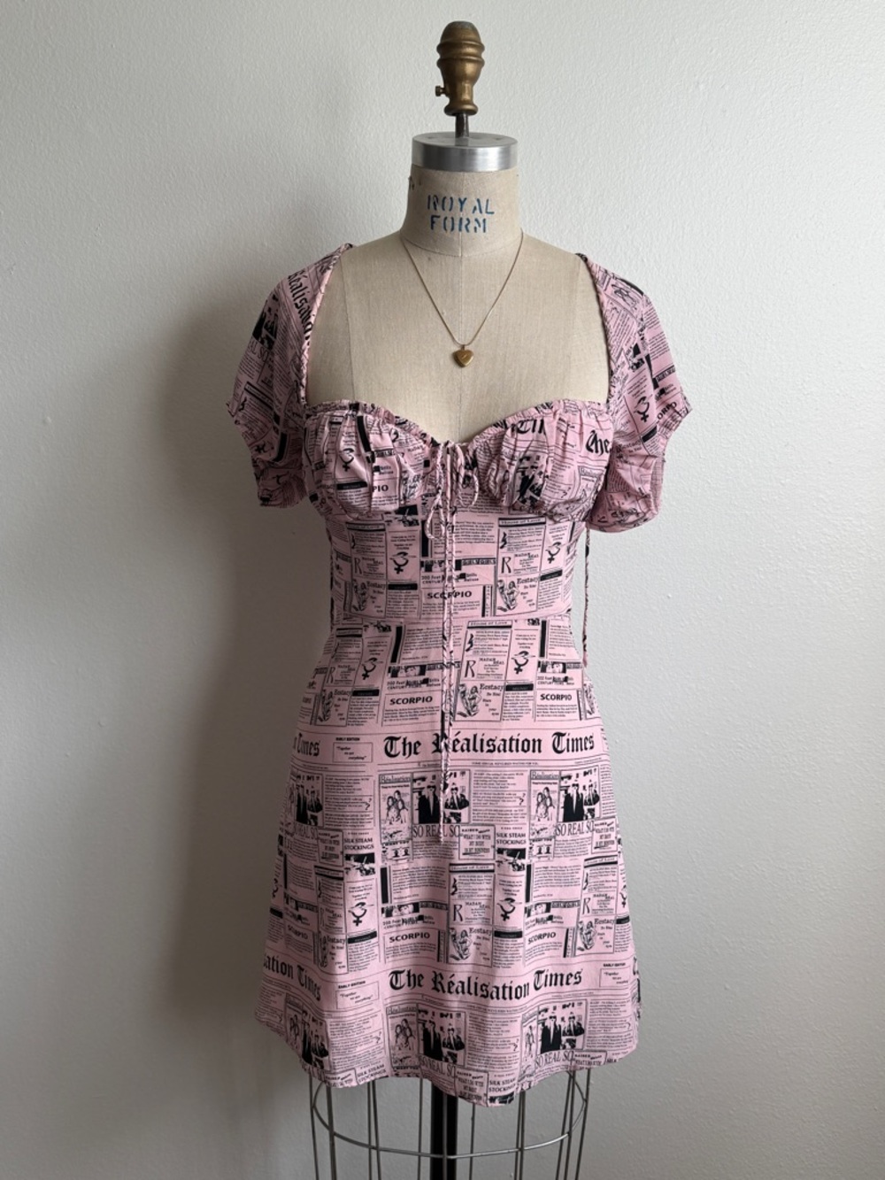 Realisation Par Newspaper-Print Silk Sweetheart Dress